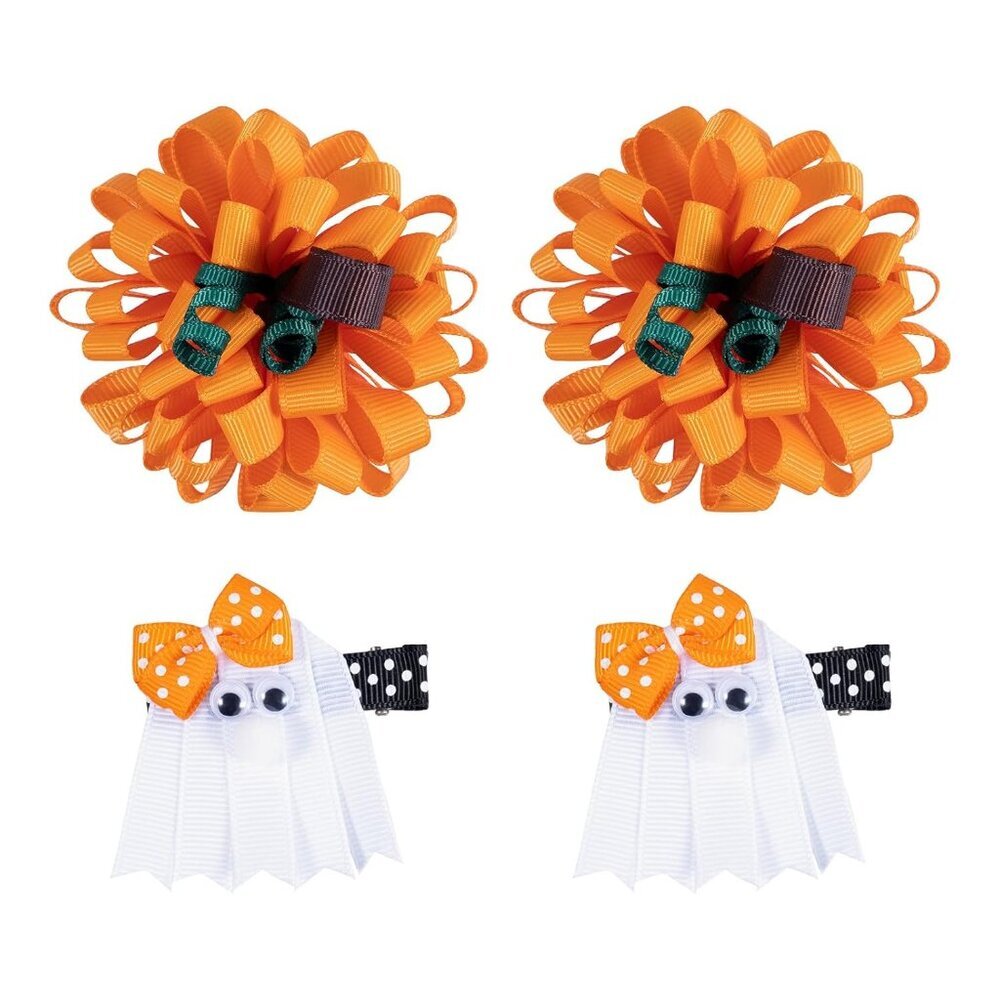 Fall Pumpkin Korker Hair Bow Clips Girls Halloween Ghost Ribbon Alligator Barret